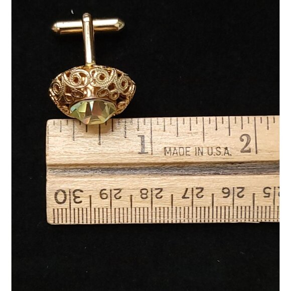Vintage Tivoli Gold-Tone Filigree Cufflinks With Yellow Rhinestones In Original - Picture 7 of 11
